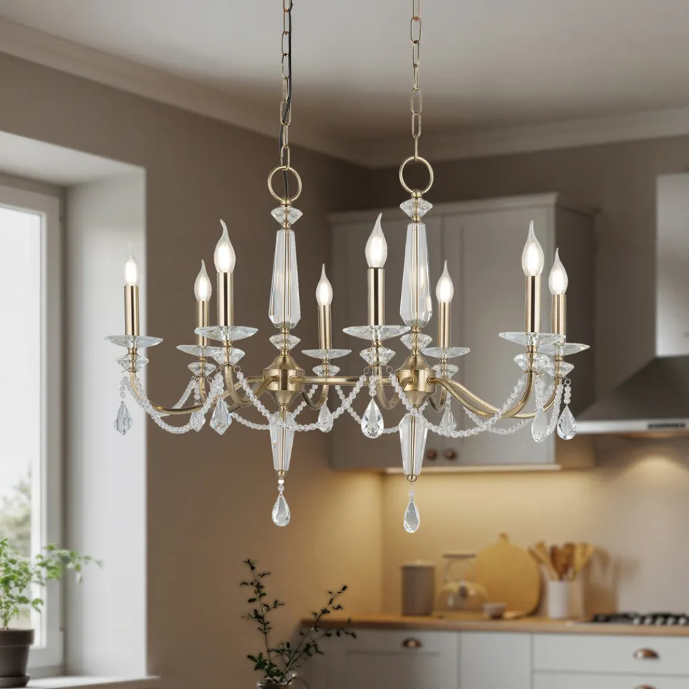 Lucea Lysekrone Adone, lineær, 8 lyskilder, messing, krystallglass Clearance