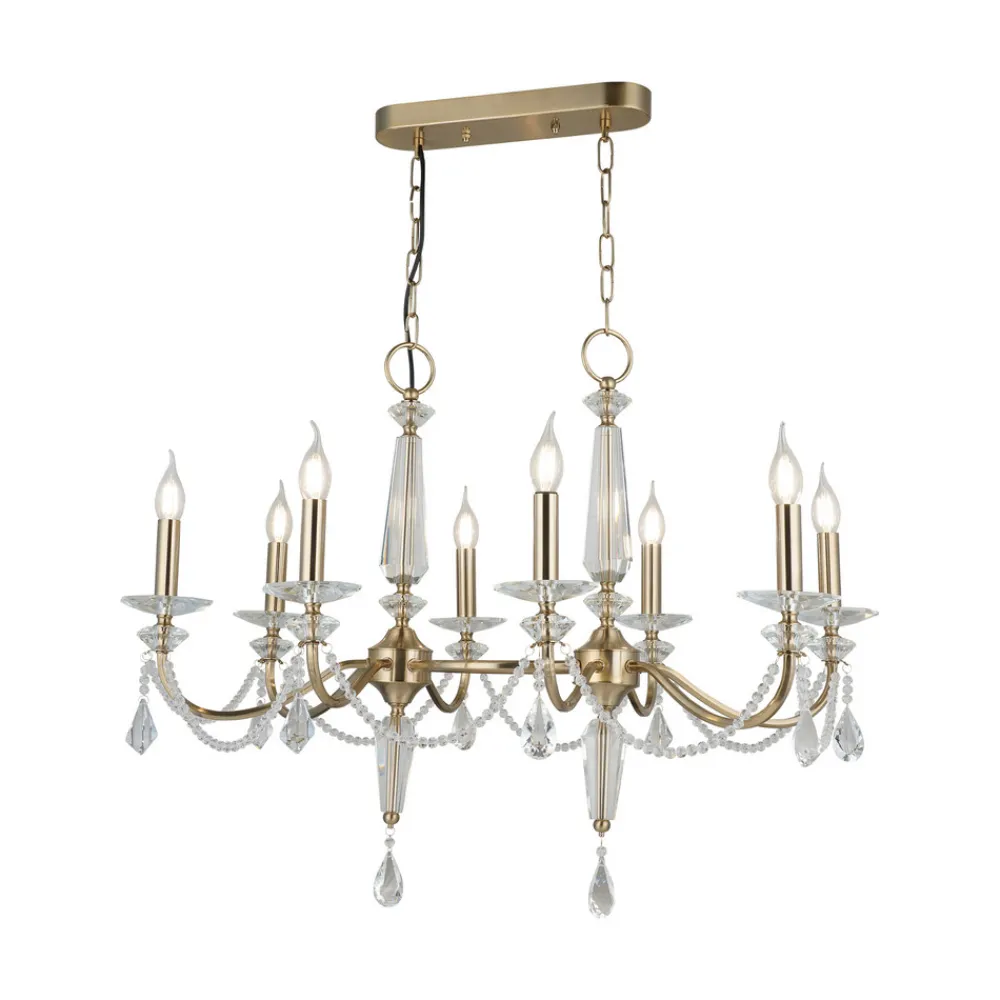 Lucea Lysekrone Adone, lineær, 8 lyskilder, messing, krystallglass Clearance