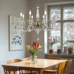 Lucea Lysekrone Adone, rund, 8 lyskilder, messing, krystallglass Outlet