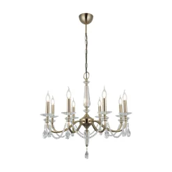 Lucea Lysekrone Adone, rund, 8 lyskilder, messing, krystallglass Outlet