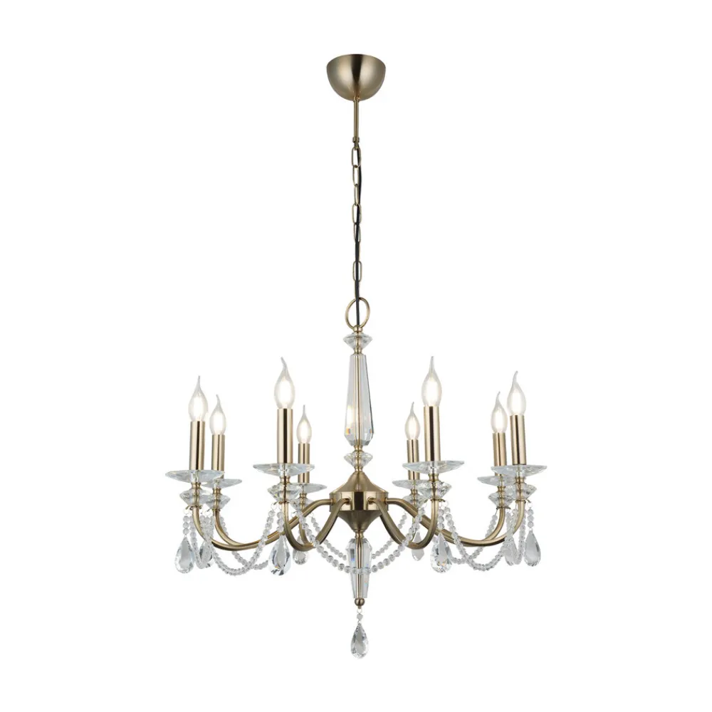 Lucea Lysekrone Adone, rund, 8 lyskilder, messing, krystallglass Outlet