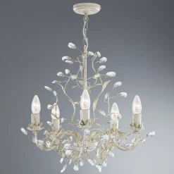 Searchlight Lysekrone Almandite, fem lys, krem-gull Best