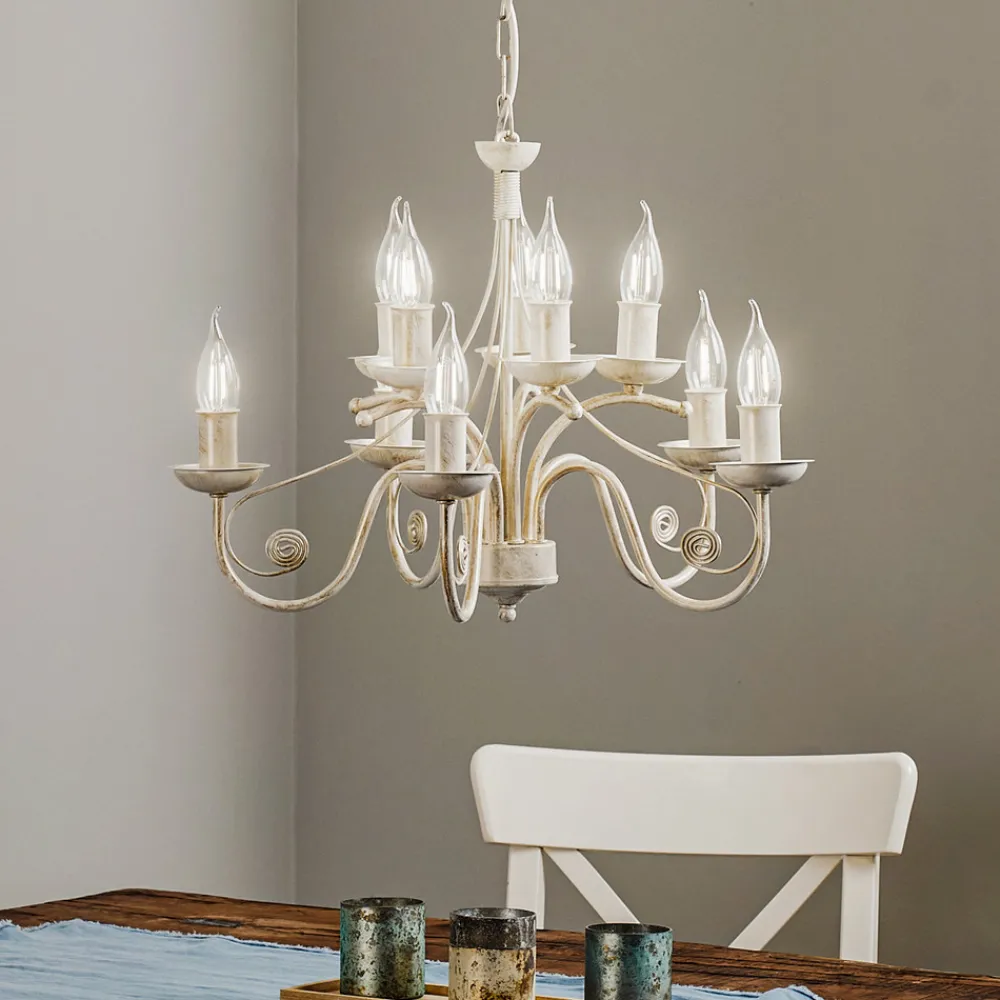 Lamkur Lysekrone Ayleen i stål, 10 lyskilder, hvit Outlet