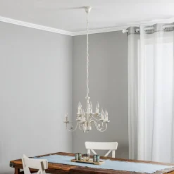 Lamkur Lysekrone Ayleen i stål, 10 lyskilder, hvit Outlet