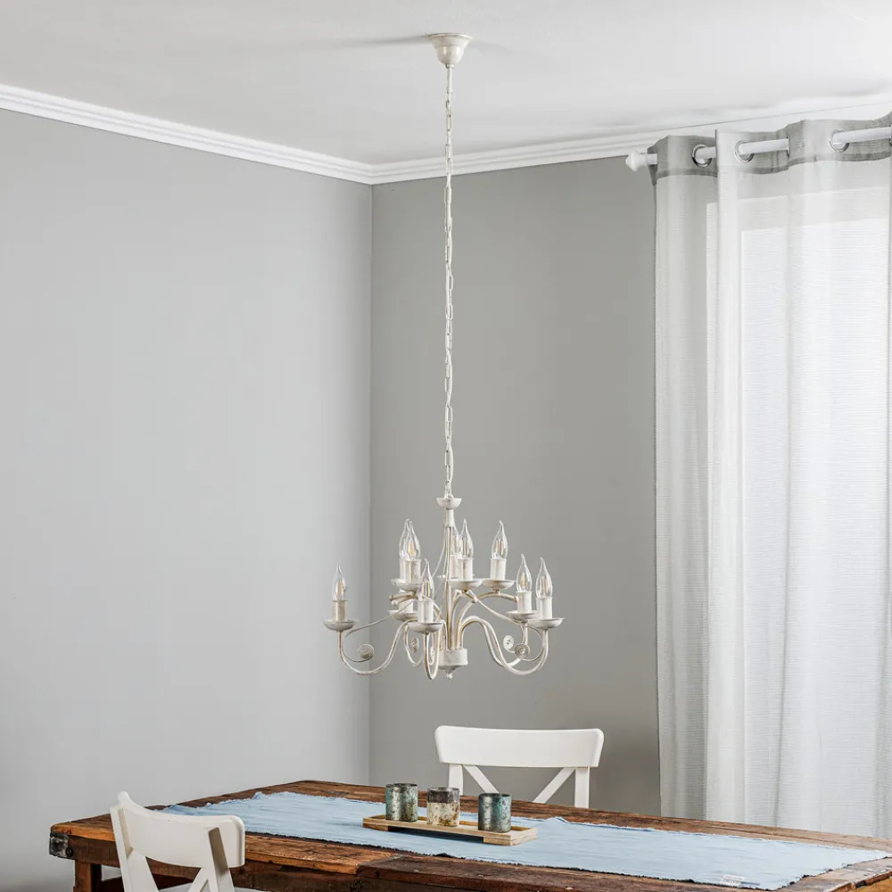 Lamkur Lysekrone Ayleen i stål, 10 lyskilder, hvit Outlet