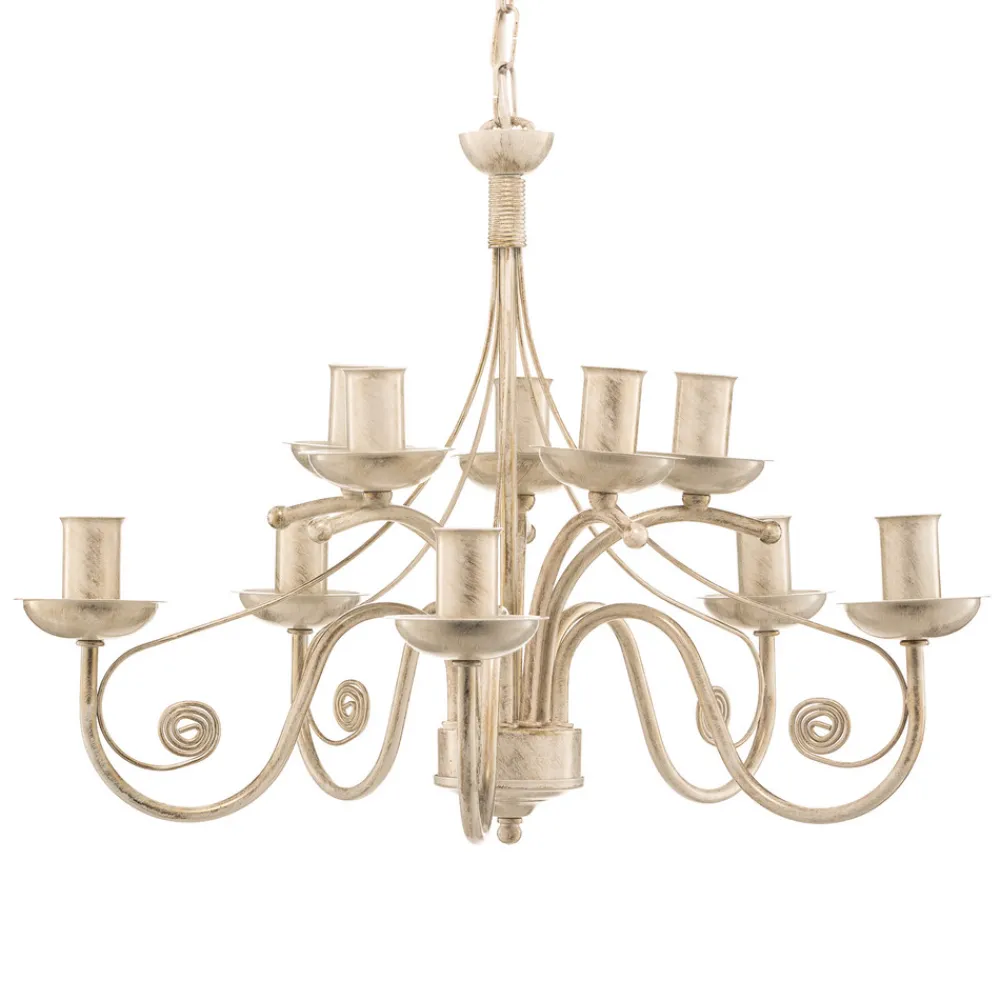 Lamkur Lysekrone Ayleen i stål, 10 lyskilder, hvit Outlet