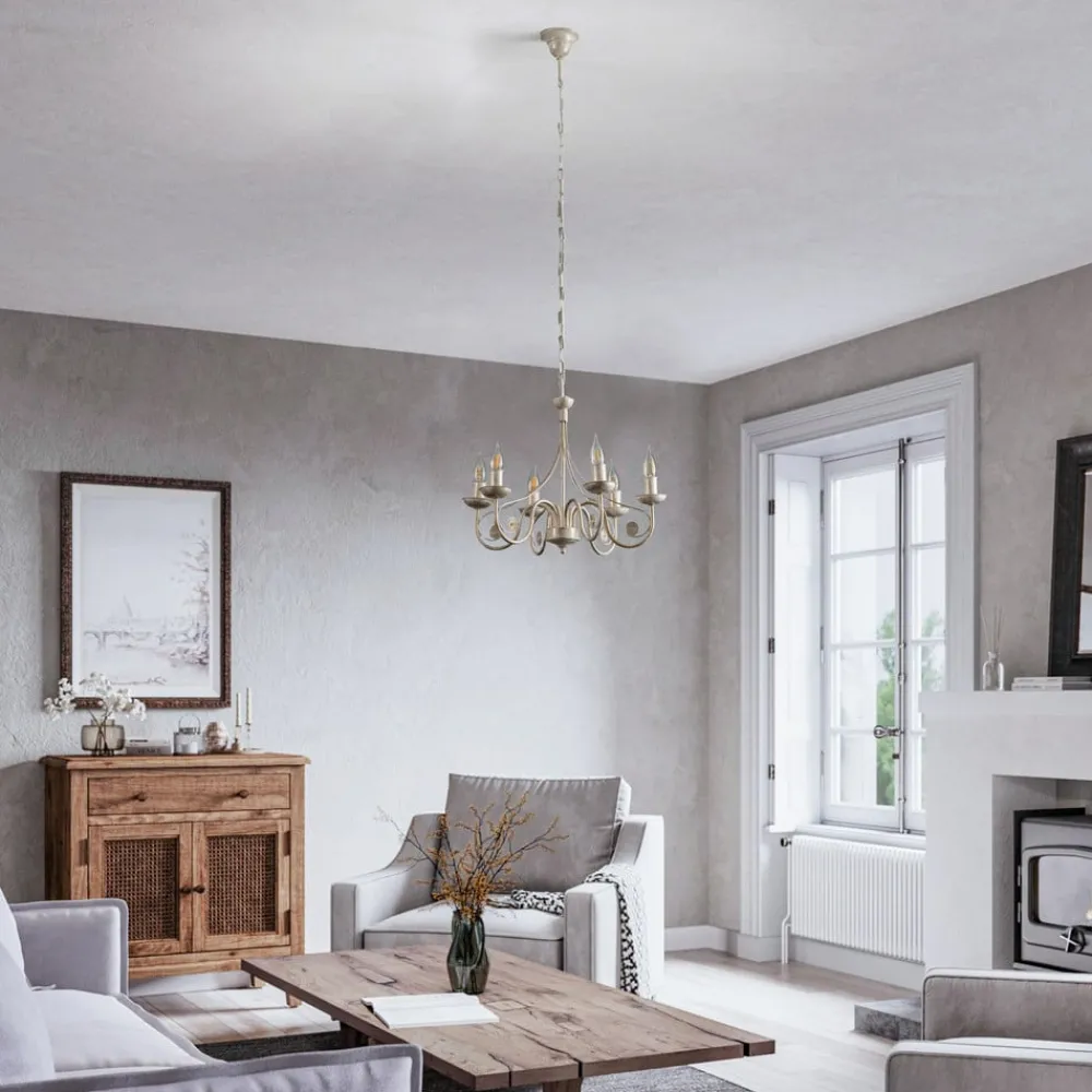 Lamkur Lysekrone Ayleen med 6 lyskilder, 1 nivå, hvit| Lysekroner