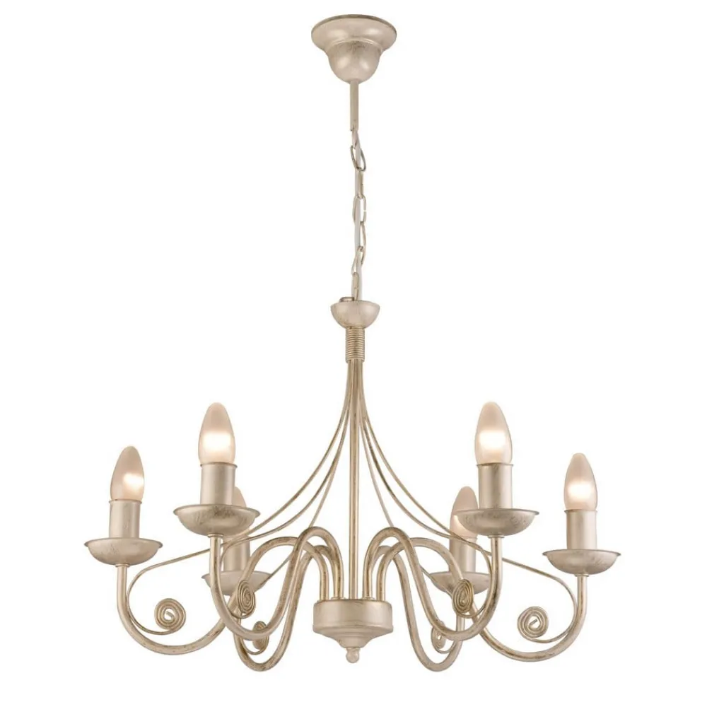 Lamkur Lysekrone Ayleen med 6 lyskilder, 1 nivå, hvit| Lysekroner