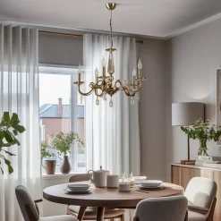 Lucea Lysekrone Castro, messing antikk, 5 lyskilder Outlet