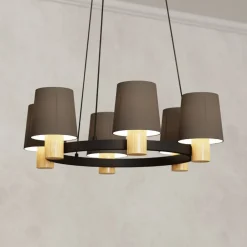 EGLO Lysekrone Edale, 6 stoffskjermer cappuccino, rund| Lysekroner