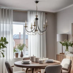 Lucea Lysekrone Ferra, messing antikk, 5 lyskilder| Lysekroner