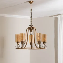 Avonni Lysekrone Jadina, gull antikk, 5 lyskilder, Ø 62 cm metall/glass| Lysekroner