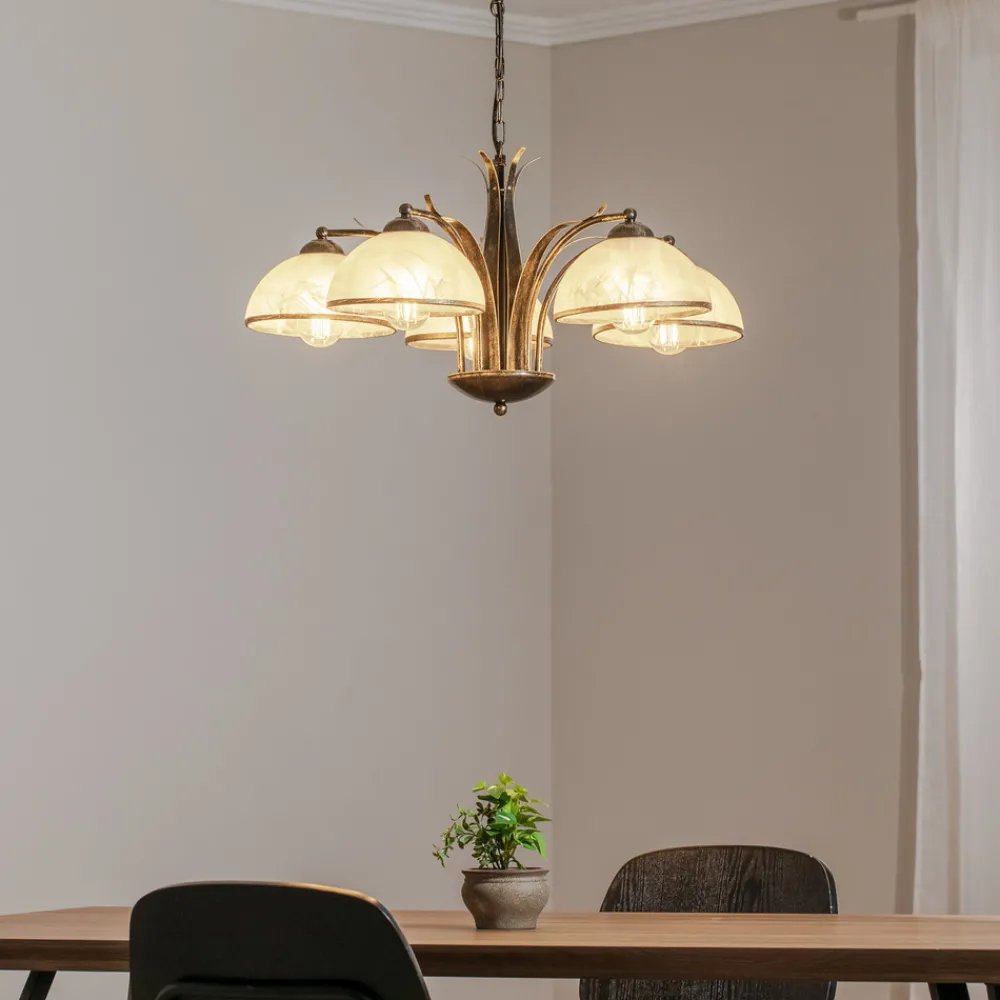 Luminex Lysekrone Korfu, 5 lyskilder, Ø 68 cm, gullfarget antikk Online