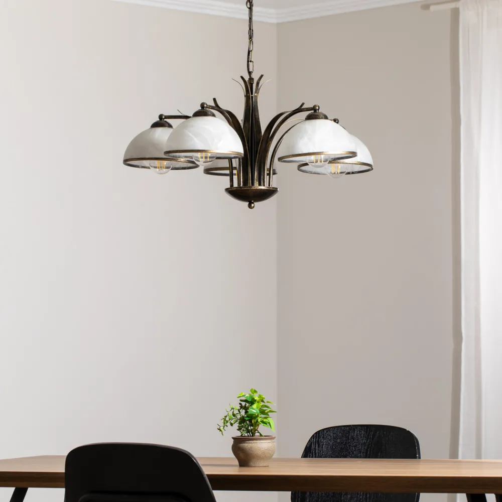 Luminex Lysekrone Korfu, 5 lyskilder, Ø 68 cm, gullfarget antikk Online