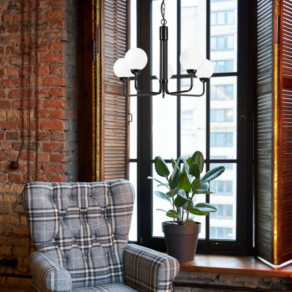 Lamkur Lysekrone Malou med glasskjerm, 5 lyskilder