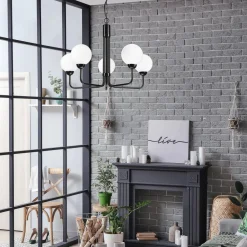 Lamkur Lysekrone Malou med glasskjerm, 5 lyskilder