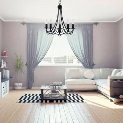 Searchlight Lysekrone Maypole matt-svart, fem lyskilder| Lysekroner