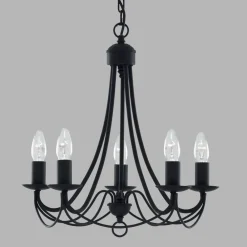 Searchlight Lysekrone Maypole matt-svart, fem lyskilder| Lysekroner