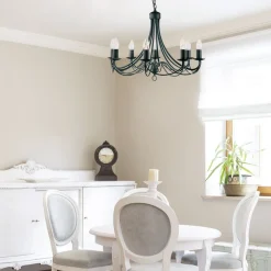 Searchlight Lysekrone Maypole matt-svart, åtte lyskilder| Lysekroner