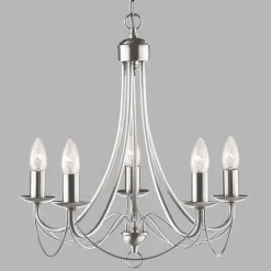 Searchlight Lysekrone Maypole satengsølv, 5 lyskilder| Lysekroner