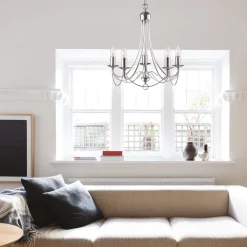 Searchlight Lysekrone Maypole satengsølv, 5 lyskilder| Lysekroner