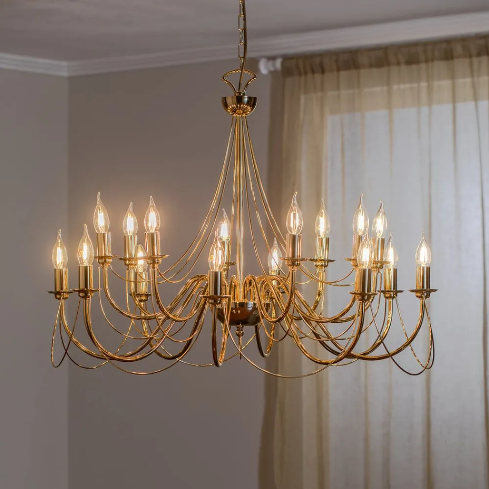 Domiluce Lysekrone Retro, 16-flammet, gull| Lysekroner