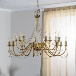 Domiluce Lysekrone Retro, 16-flammet, gull| Lysekroner