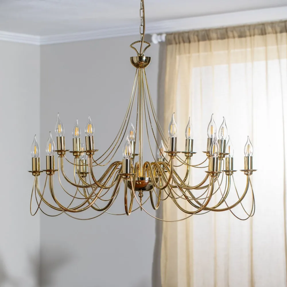 Domiluce Lysekrone Retro, 16-flammet, gull| Lysekroner