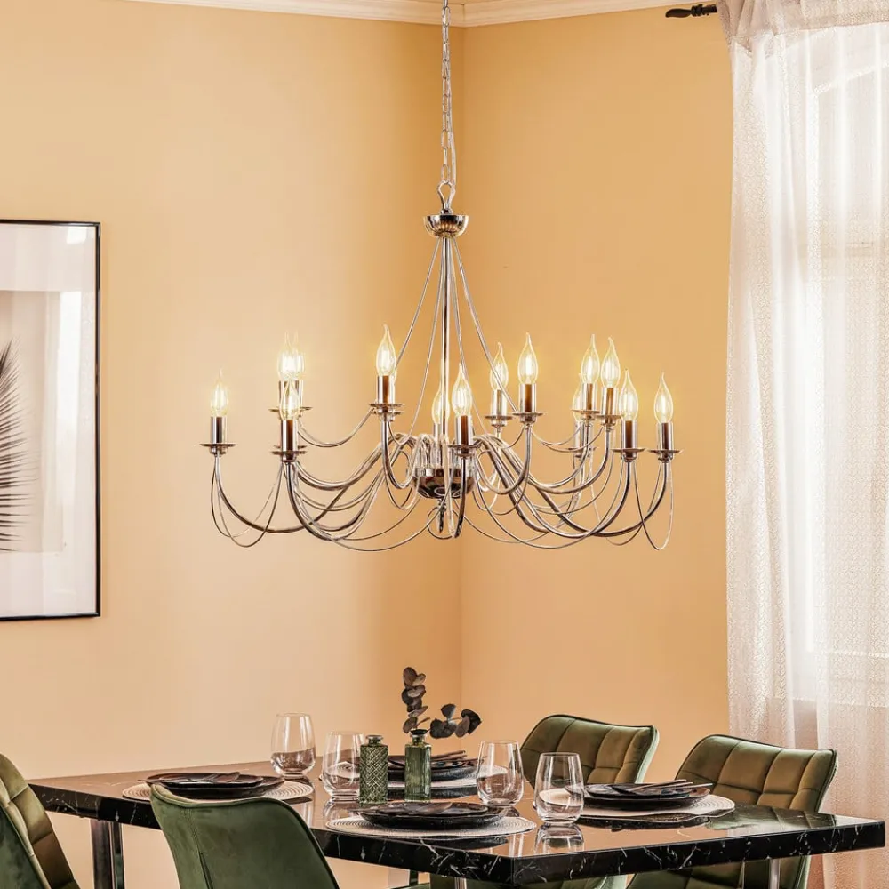 Domiluce Lysekrone Retro, 16-flammet, krom| Lysekroner