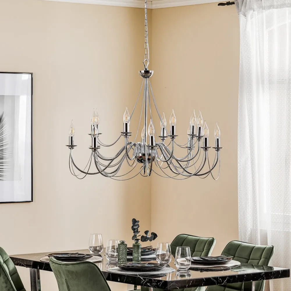 Domiluce Lysekrone Retro, 16-flammet, krom| Lysekroner