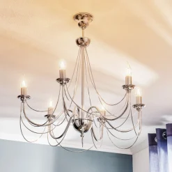 Domiluce Lysekrone Retro i sølv, 6 lys, oppheng 75 cm New