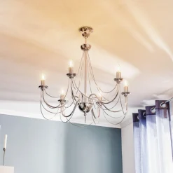 Domiluce Lysekrone Retro i sølv, 6 lys, oppheng 75 cm New