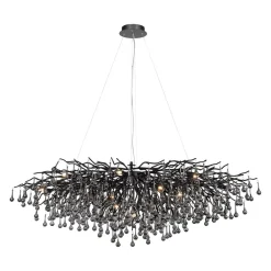 Paul Neuhaus Lysekrone, svart, hengende i glass, lengde 150 cm| Lysekroner