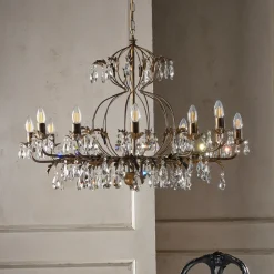 ONLI Lysekrone Teresa, 12 lyskilder, bronsefarget, krystall Online