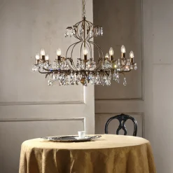 ONLI Lysekrone Teresa, 12 lyskilder, bronsefarget, krystall Online