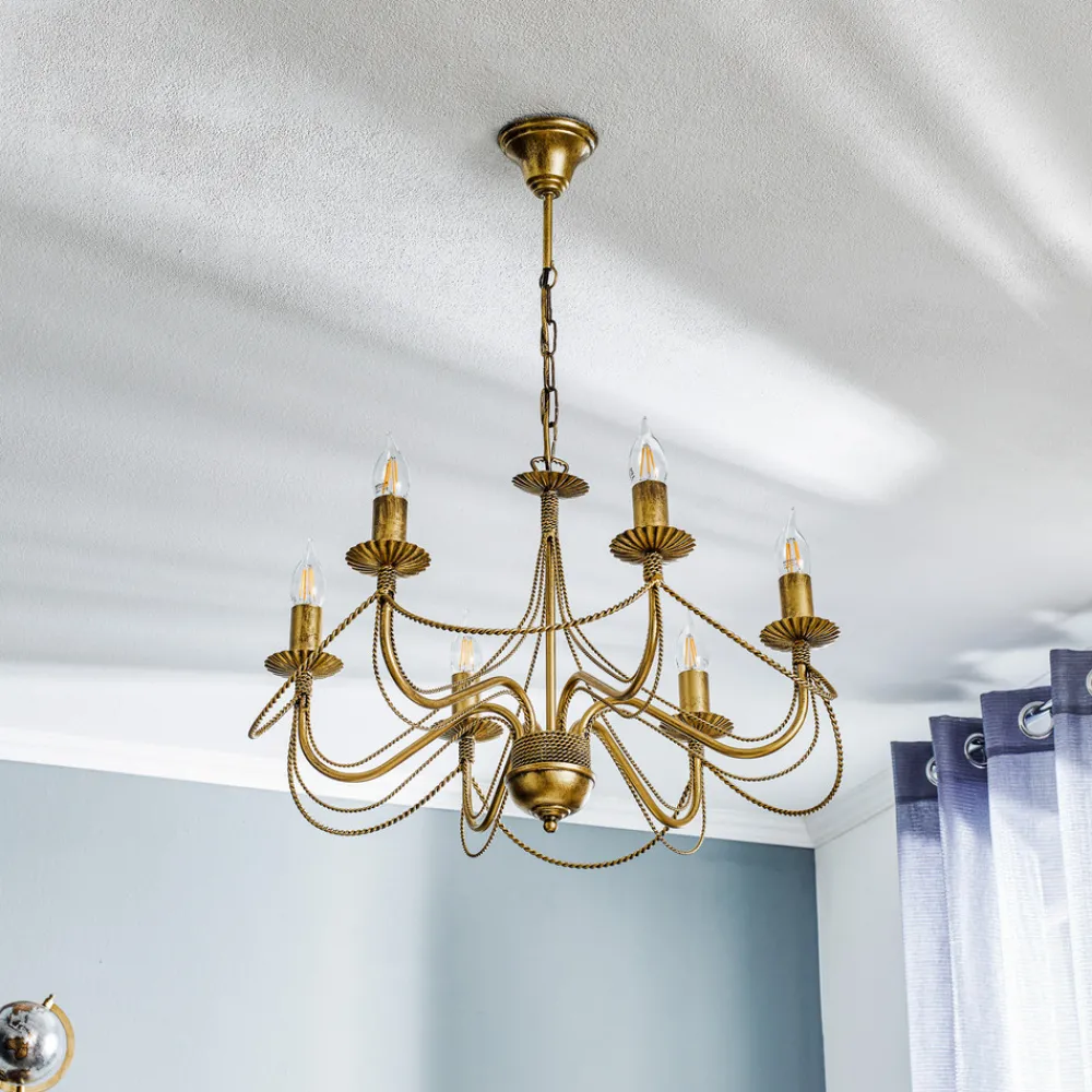 EMIBIG LIGHTING Lysekrone Tori 6, 6 lyskilder, gull Clearance