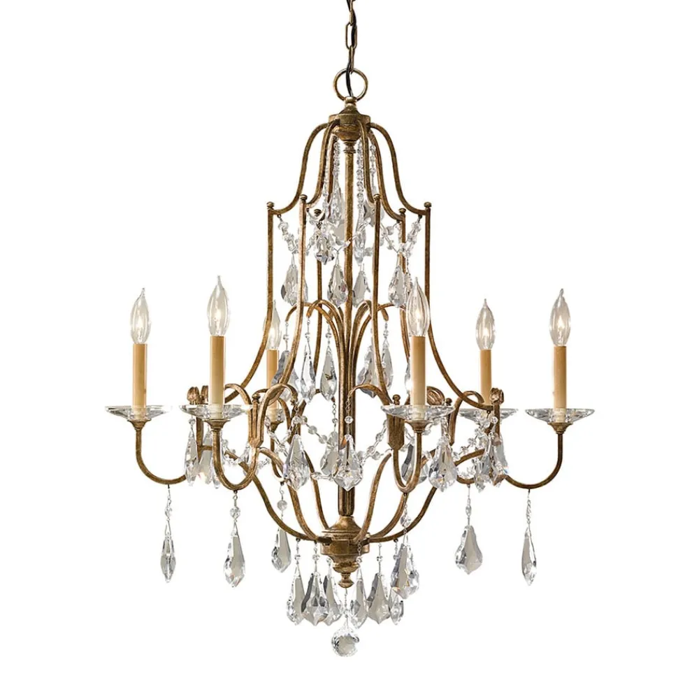 FEISS Lysekrone Valentina, 6 lyskilder, bronse/krystall| Lysekroner