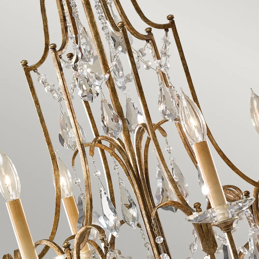 FEISS Lysekrone Valentina, 6 lyskilder, bronse/krystall| Lysekroner