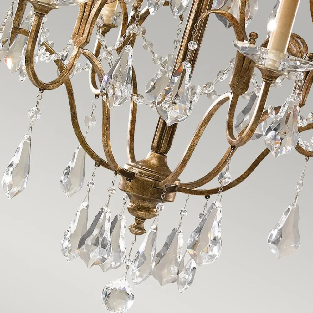 FEISS Lysekrone Valentina, 6 lyskilder, bronse/krystall| Lysekroner