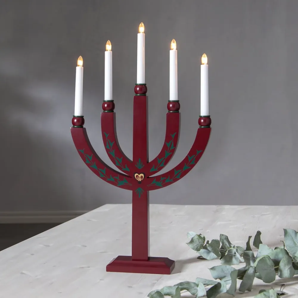 STAR TRADING Lysestake Elias Tradition femflammet rød| Julebelysning