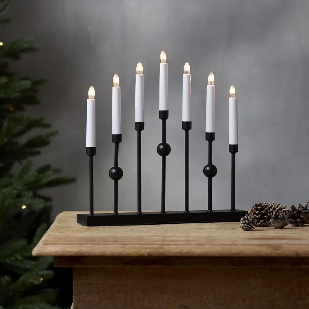 STAR TRADING Lysestake Gustav, svart metall høyde 37 cm 7 lyskilder| Julebelysning
