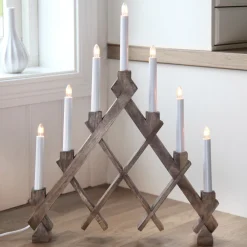 STAR TRADING Lysestake med syv flammer Rut brun| Julebelysning|Dekorasjonsbelysning