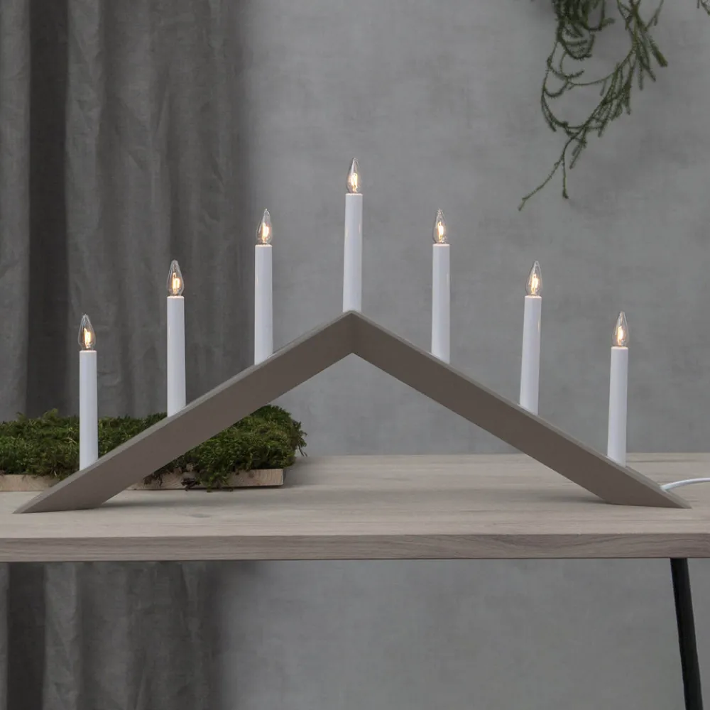 STAR TRADING Lysestake Pil, flat, 7-flamme, grå Outlet