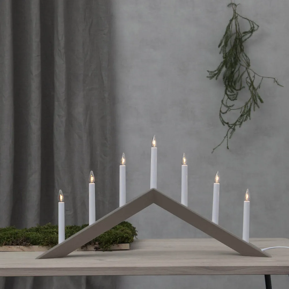 STAR TRADING Lysestake Pil, flat, 7-flamme, grå Outlet