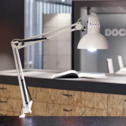 Maul study klemmelampe, hvit, høyde 44 cm, metall| Kontorbelysning