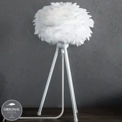 UMAGE Med fjærskjerm - trebeinsbordlampe Eos micro| Bordlamper