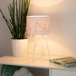 Duolla Mila bordlampe, stoff, enhjørninger, E14, høyde 32,5 cm| Bordlamper