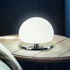 Fabas Luce Morgana bordlampe, forkrommet / hvit, berøringsdimmer, 3000 K Hot