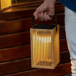 Newgarden Okinawa LED-solcellebordlampe av bambus| Dekorasjonsbelysning|Kommersiell Utebelysning