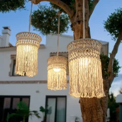 Newgarden oppladbar hengelampe Mykonos, hvit, bomull| Pendellamper Utendørs